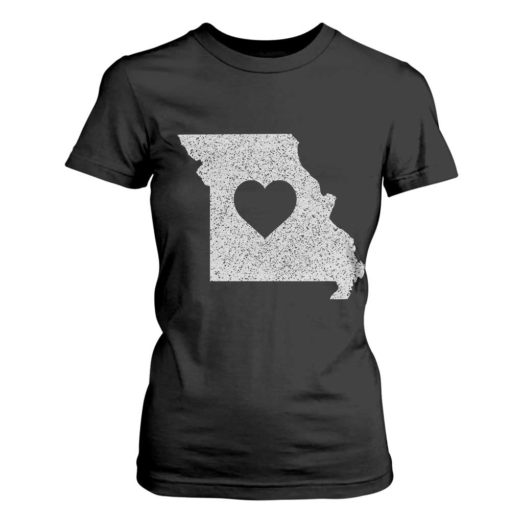 Missouri Home Distressed Missouri State Map with Heart T Shirt For Women TS14 Black Print Your Wear