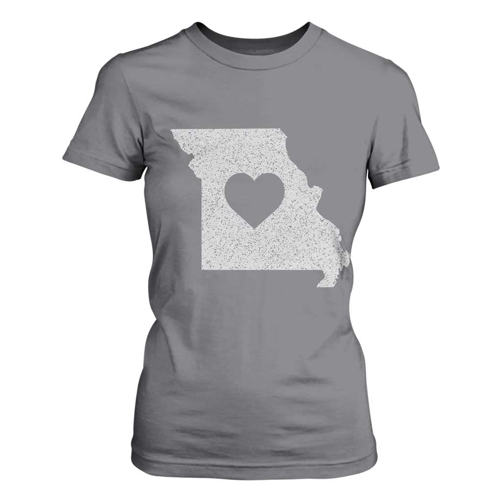 Missouri Home Distressed Missouri State Map with Heart T Shirt For Women