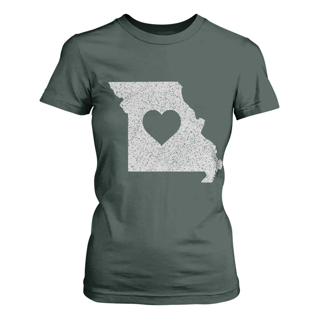 Missouri Home Distressed Missouri State Map with Heart T Shirt For Women