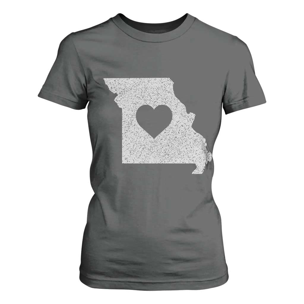 Missouri Home Distressed Missouri State Map with Heart T Shirt For Women