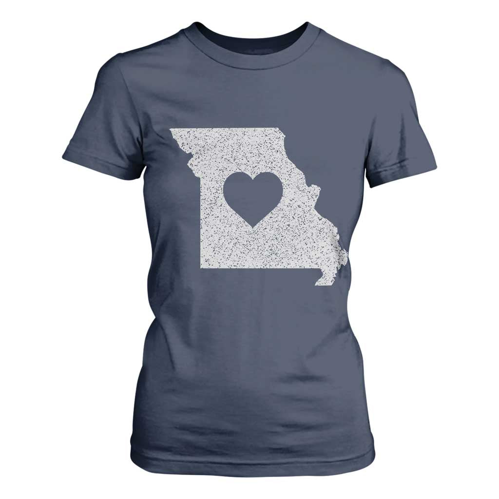 Missouri Home Distressed Missouri State Map with Heart T Shirt For Women