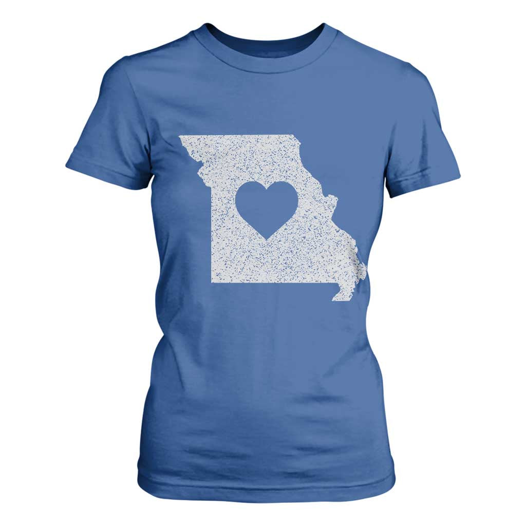 Missouri Home Distressed Missouri State Map with Heart T Shirt For Women