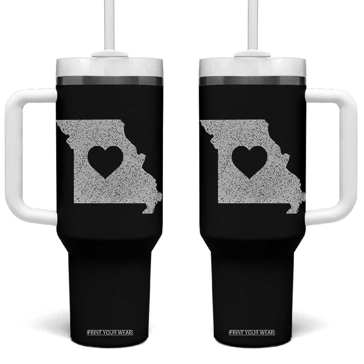 Missouri Home Distressed Missouri State Map with Heart Tumbler With Handle TS14 One Size: 40 oz Black Print Your Wear