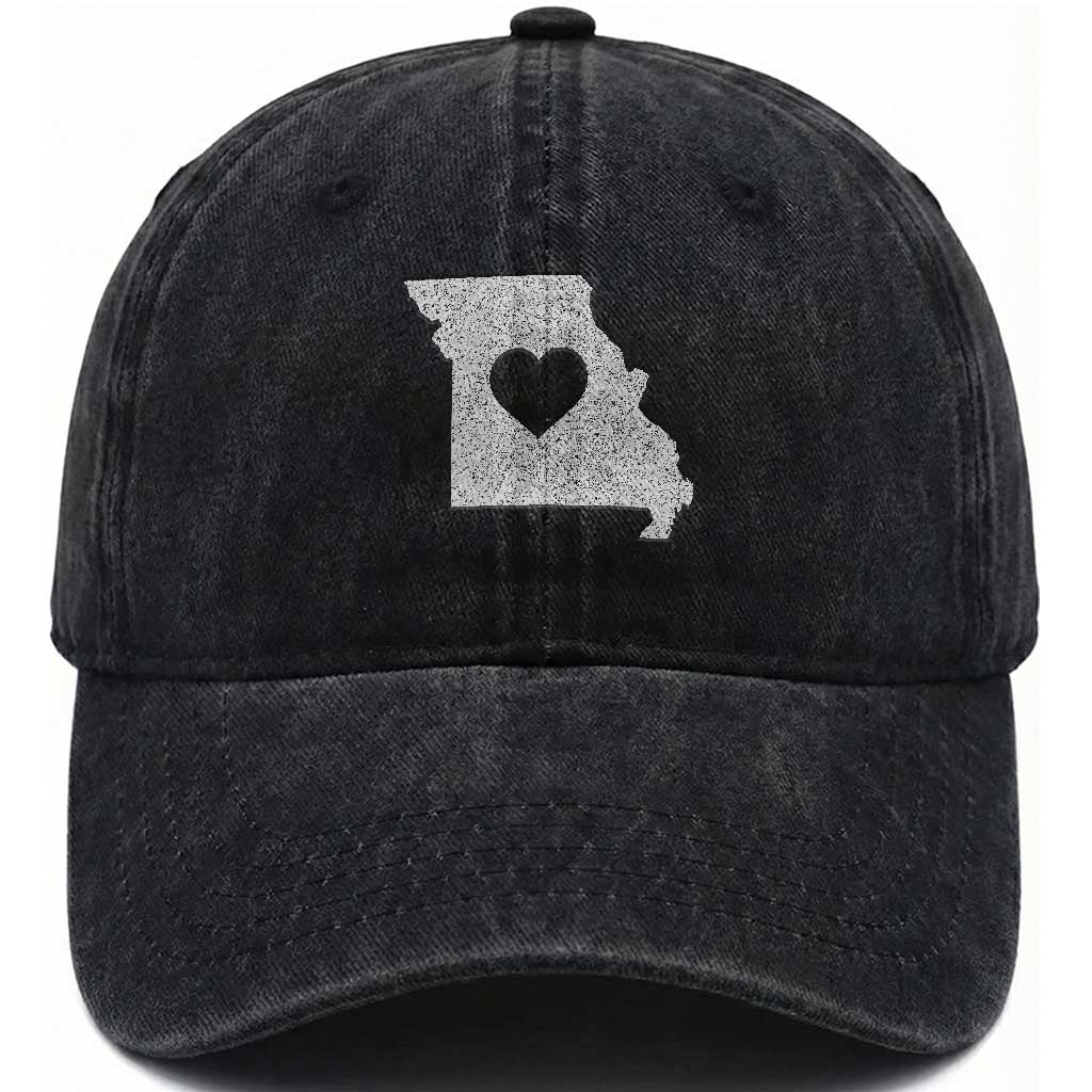 Missouri Home Distressed Missouri State Map with Heart Washed Cotton Baseball Cap TS14 Print Your Wear