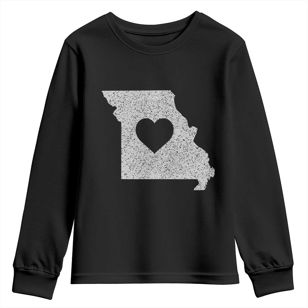 Missouri Home Distressed Missouri State Map with Heart Youth Sweatshirt TS14 Black Print Your Wear