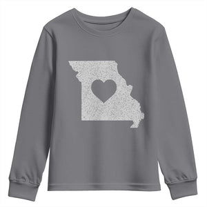 Missouri Home Distressed Missouri State Map with Heart Youth Sweatshirt