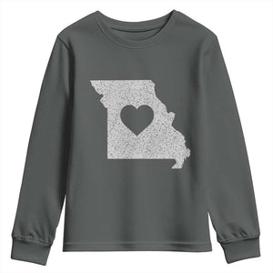 Missouri Home Distressed Missouri State Map with Heart Youth Sweatshirt