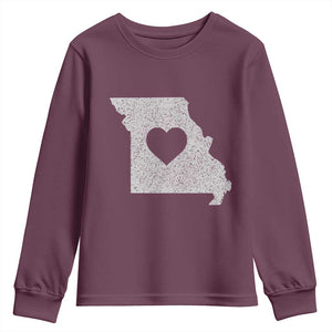 Missouri Home Distressed Missouri State Map with Heart Youth Sweatshirt