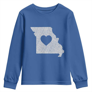 Missouri Home Distressed Missouri State Map with Heart Youth Sweatshirt