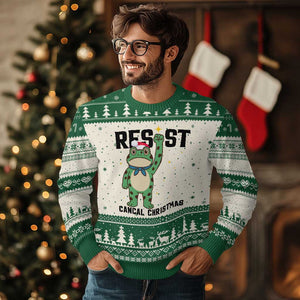 Resist Frog Ugly Christmas Sweater Funny Portland Protest ICE Activist Meme - Print Your Wear