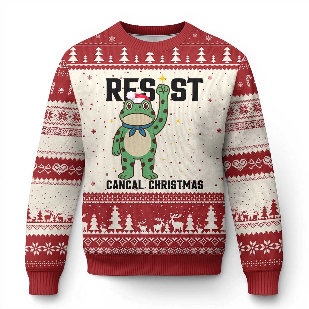 Resist Frog Ugly Christmas Sweater Funny Portland Protest ICE Activist Meme - Print Your Wear