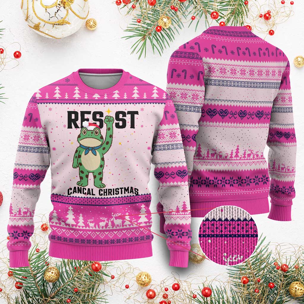 Resist Frog Ugly Christmas Sweater Funny Portland Protest ICE Activist Meme TS14 Hot Pink Print Your Wear