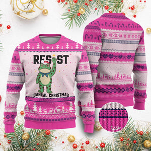 Resist Frog Ugly Christmas Sweater Funny Portland Protest ICE Activist Meme - Print Your Wear