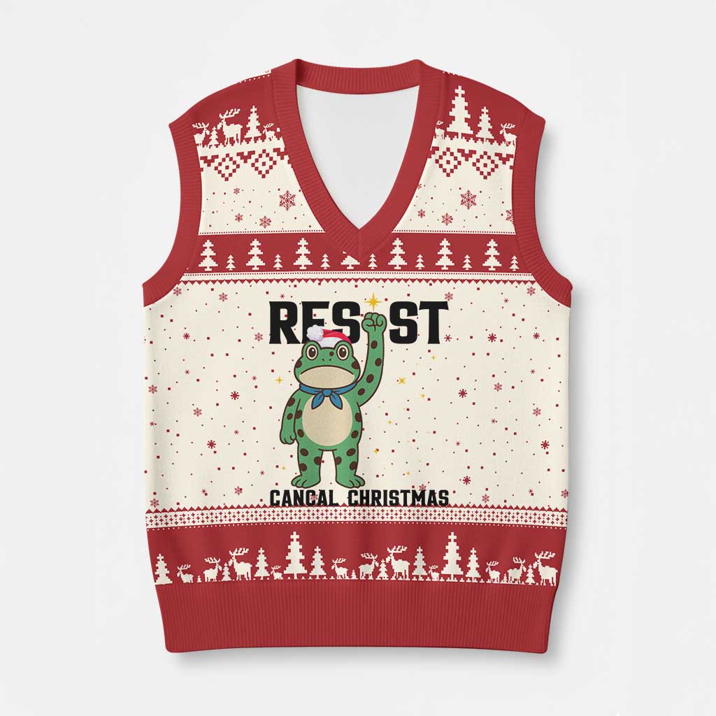 Resist Frog V-Neck Knit Sweater Vest Funny Portland Protest ICE Activist Meme - Print Your Wear