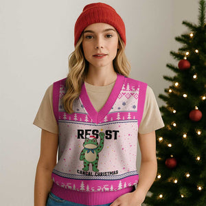 Resist Frog V-Neck Knit Sweater Vest Funny Portland Protest ICE Activist Meme - Print Your Wear