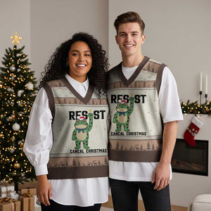 Resist Frog V-Neck Knit Sweater Vest Funny Portland Protest ICE Activist Meme - Print Your Wear
