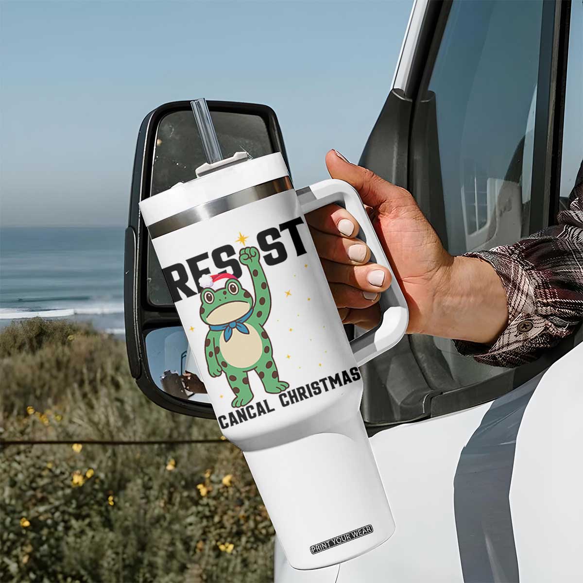 Resist Frog Tumbler With Handle Funny Portland Protest ICE Activist Meme TS14 Print Your Wear