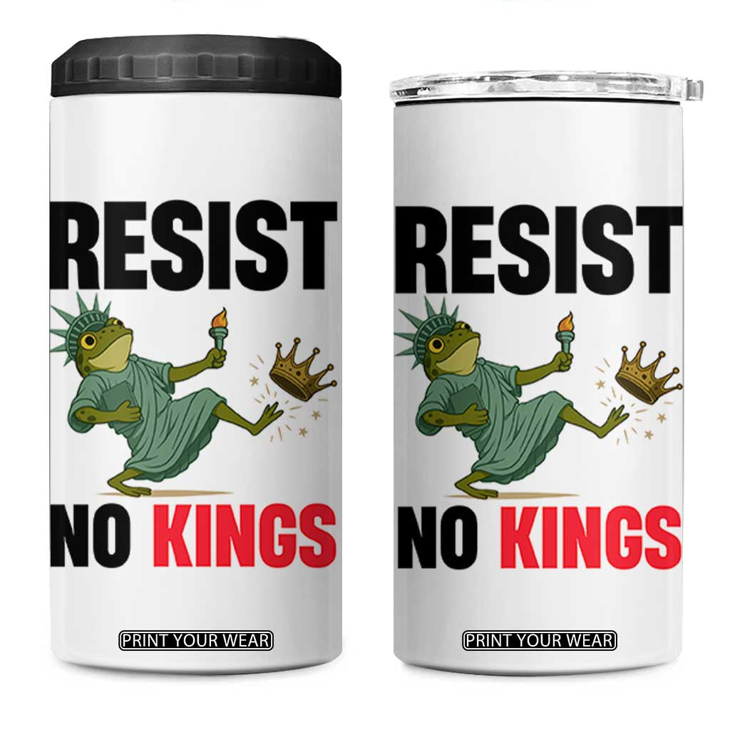 Resist Frog 4 in 1 Can Cooler Tumbler No Kings In America Political 2025 TS14 One Size: 16 oz White Print Your Wear