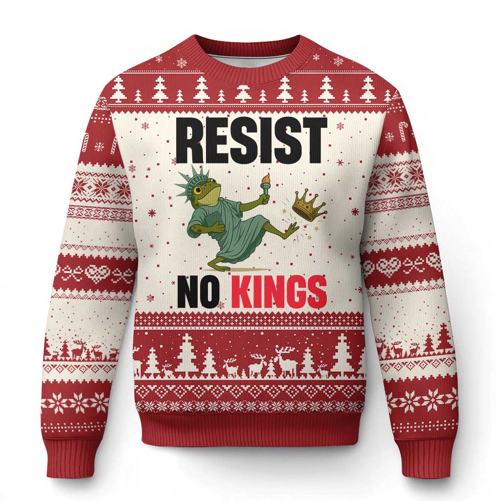 Resist Frog Ugly Christmas Sweater No Kings In America Political 2025 TS14 Beige Red Print Your Wear