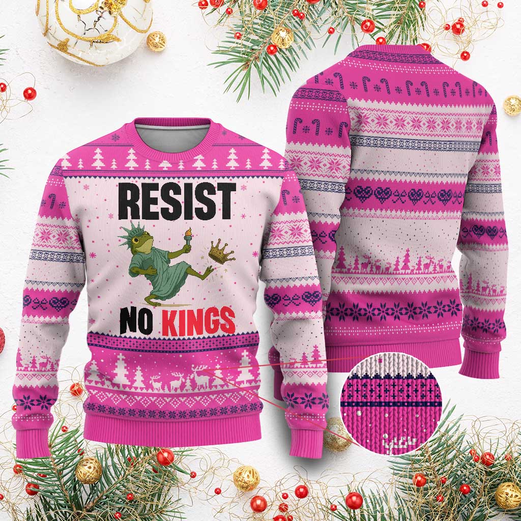 Resist Frog Ugly Christmas Sweater No Kings In America Political 2025 TS14 Hot Pink Print Your Wear