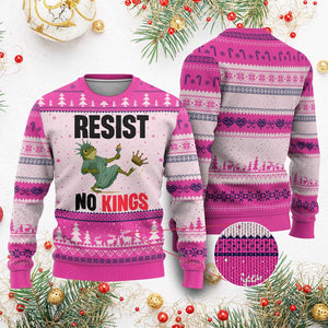 Resist Frog Ugly Christmas Sweater No Kings In America Political 2025 TS14 Hot Pink Print Your Wear