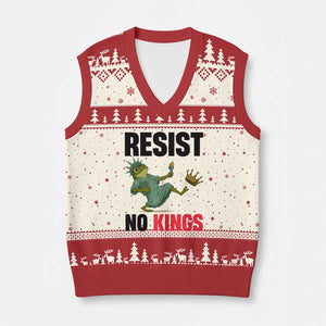Resist Frog V-Neck Knit Sweater Vest No Kings In America Political 2025 TS14 Beige Red Print Your Wear