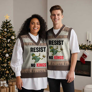 Resist Frog V-Neck Knit Sweater Vest No Kings In America Political 2025 - Print Your Wear