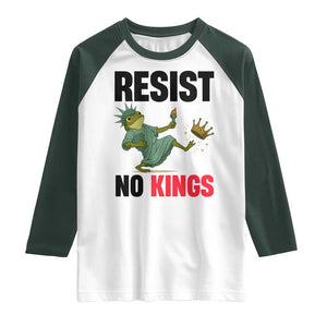 Resist Frog Raglan Shirt No Kings In America Political 2025 TS14 White Dark Forest Green Print Your Wear