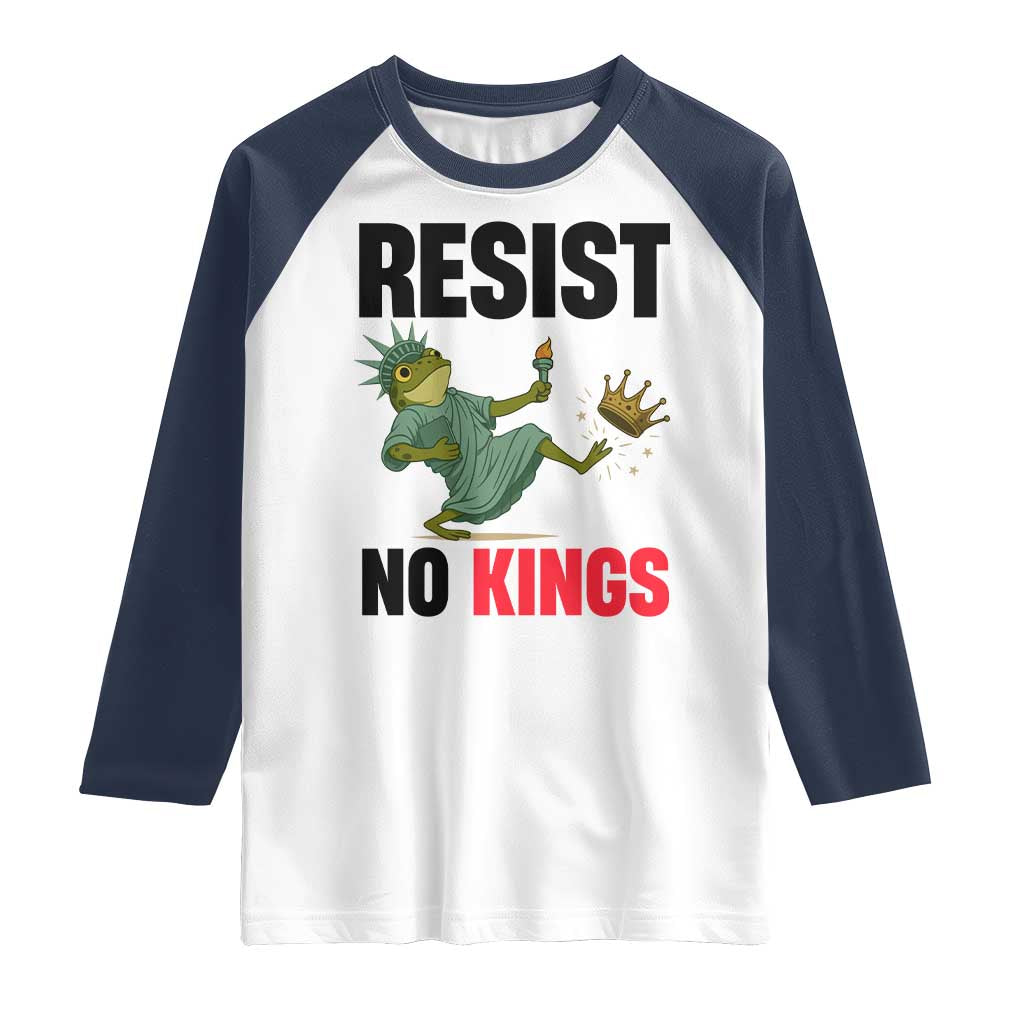 Resist Frog Raglan Shirt No Kings In America Political 2025 TS14 White Navy Print Your Wear