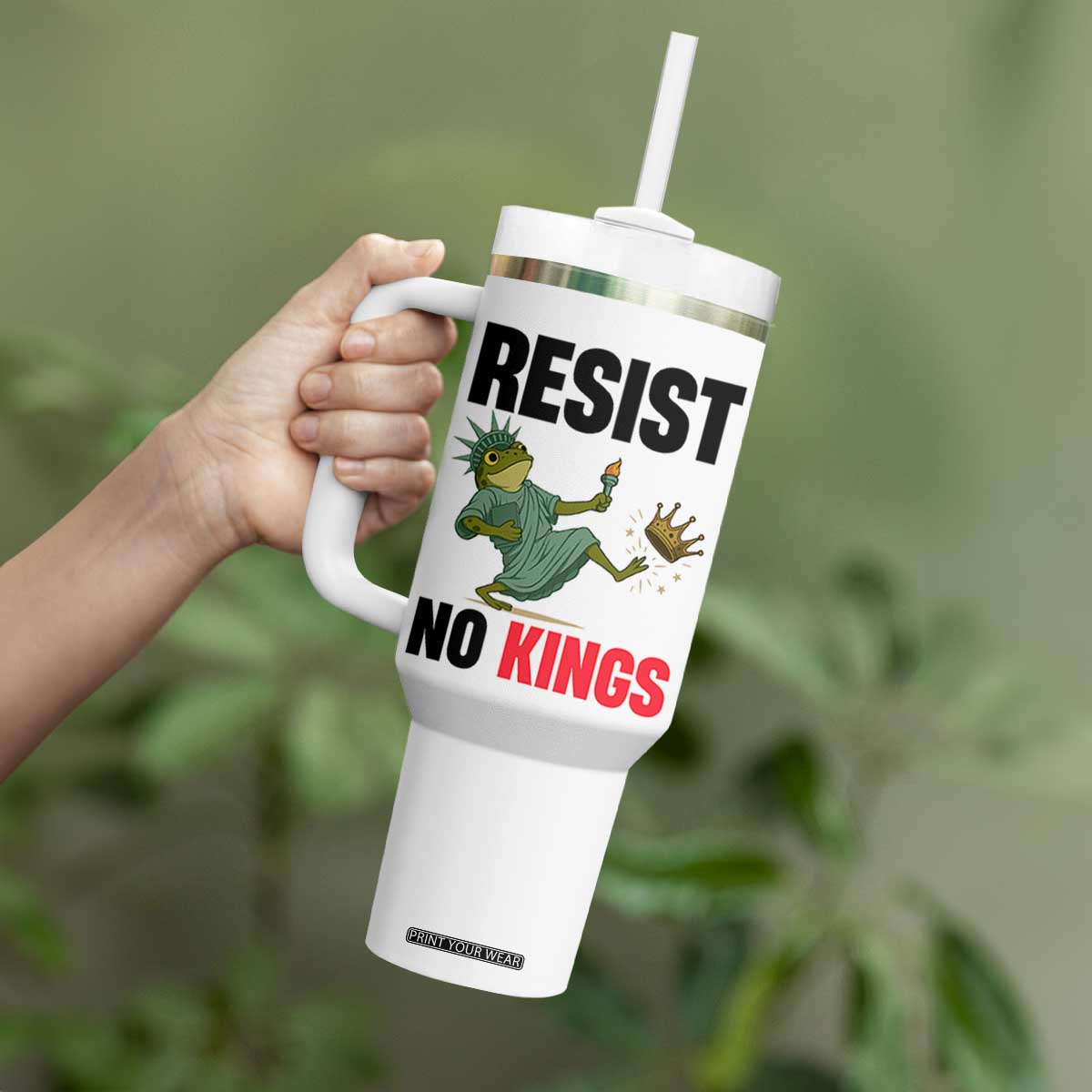 Resist Frog Tumbler With Handle No Kings In America Political 2025 TS14 Print Your Wear
