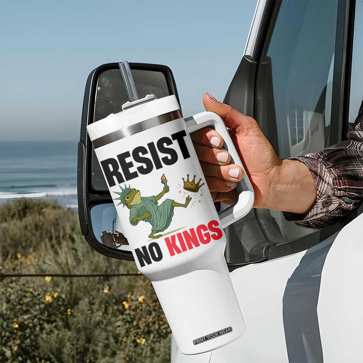 Resist Frog Tumbler With Handle No Kings In America Political 2025 TS14 Print Your Wear