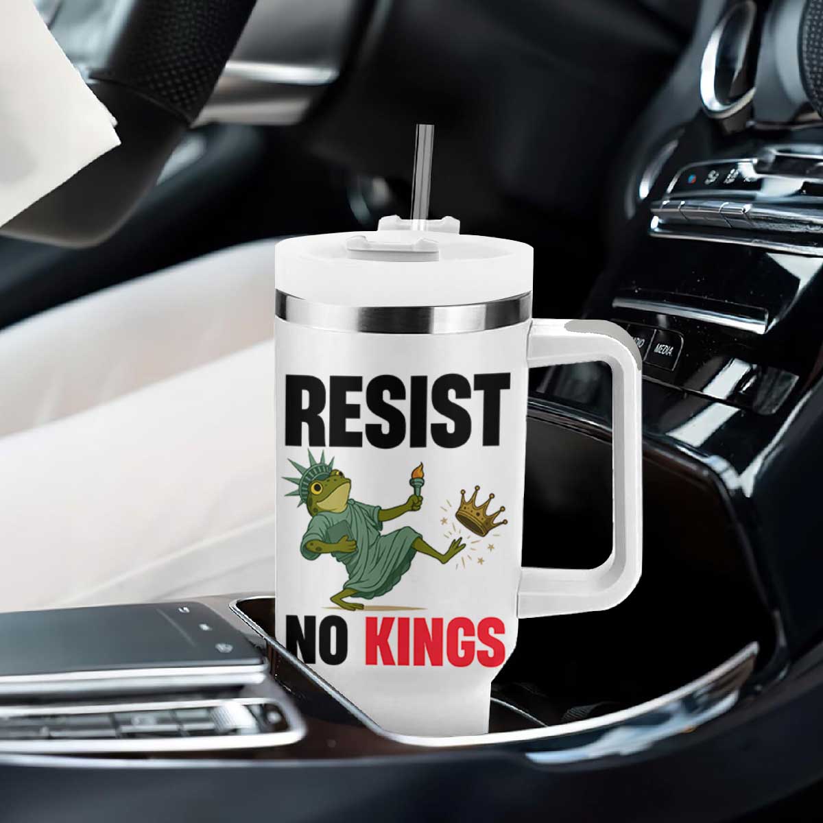 Resist Frog Tumbler With Handle No Kings In America Political 2025 TS14 Print Your Wear