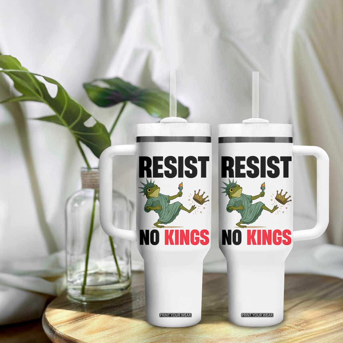 Resist Frog Tumbler With Handle No Kings In America Political 2025 TS14 Print Your Wear