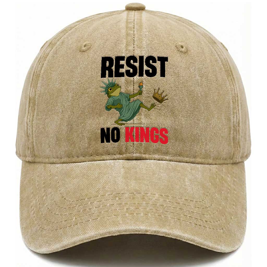 Resist Frog Washed Cotton Baseball Cap No Kings In America Political 2025 TS14 Washed Cap Universal Fit Khaki Print Your Wear