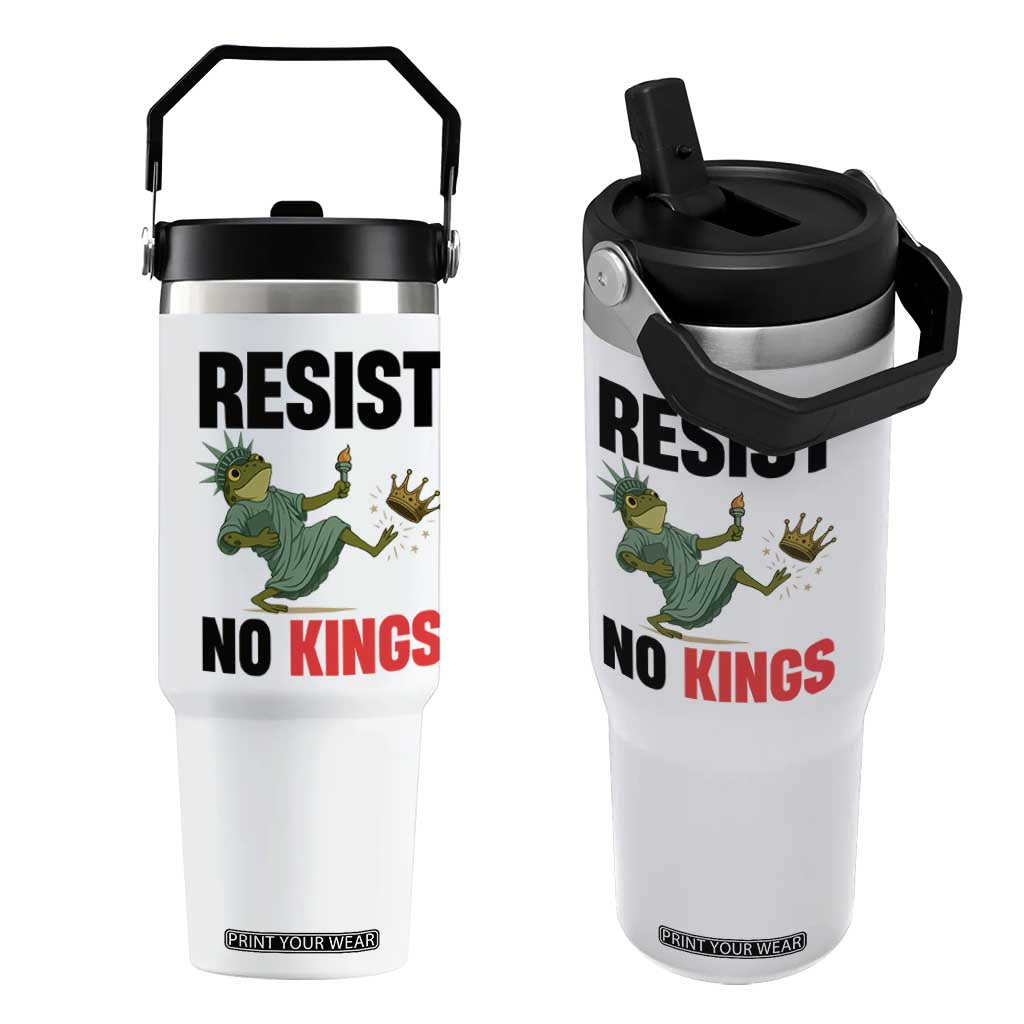Resist Frog Flip Straw Tumbler No Kings In America Political 2025 TS14 One Size: 30 oz White Print Your Wear