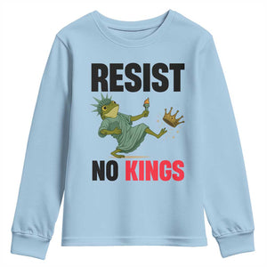 Resist Frog Youth Sweatshirt No Kings In America Political 2025 TS14 Light Blue Print Your Wear