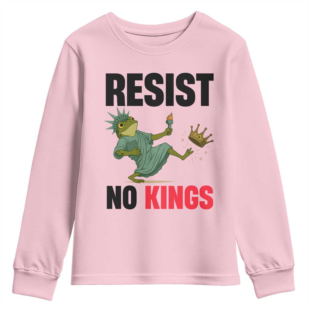 Resist Frog Youth Sweatshirt No Kings In America Political 2025 TS14 Light Pink Print Your Wear