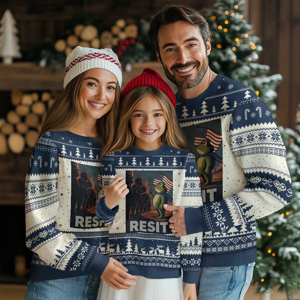 Resist Frog Ugly Christmas Sweater Portland Frog Activist America Political 2025 TS14 Beige Navy Print Your Wear