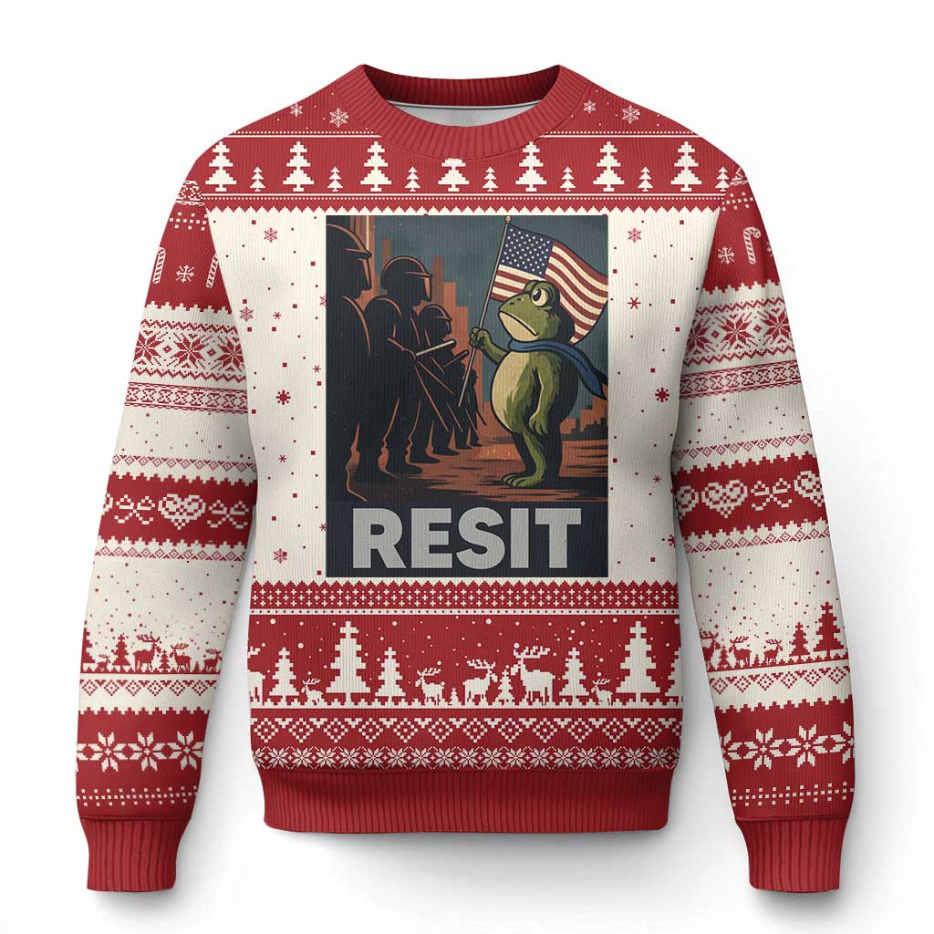 Resist Frog Ugly Christmas Sweater Portland Frog Activist America Political 2025 - Print Your Wear
