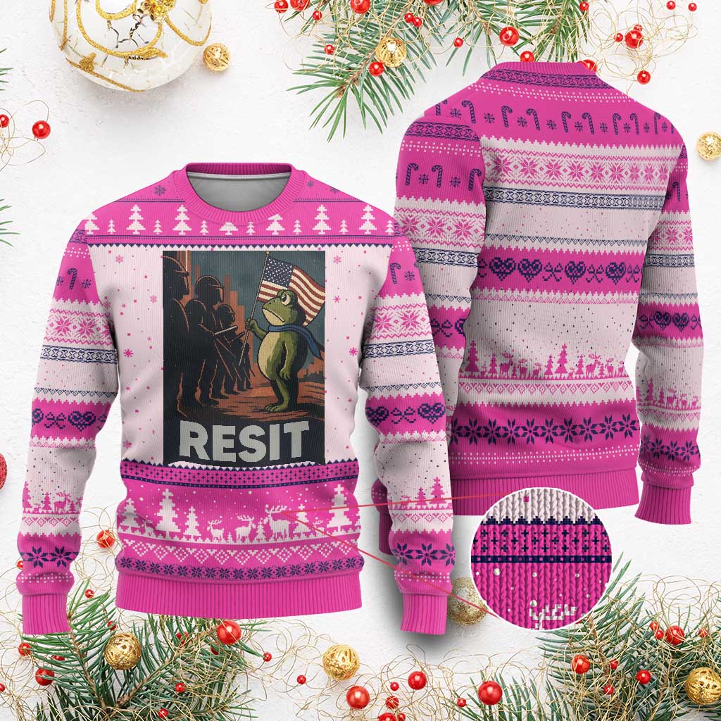 Resist Frog Ugly Christmas Sweater Portland Frog Activist America Political 2025 TS14 Hot Pink Print Your Wear