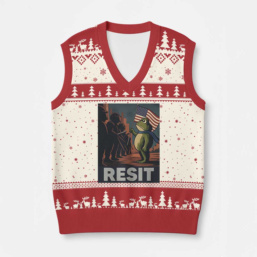 Resist Frog V-Neck Knit Sweater Vest Portland Frog Activist America Political 2025 - Print Your Wear