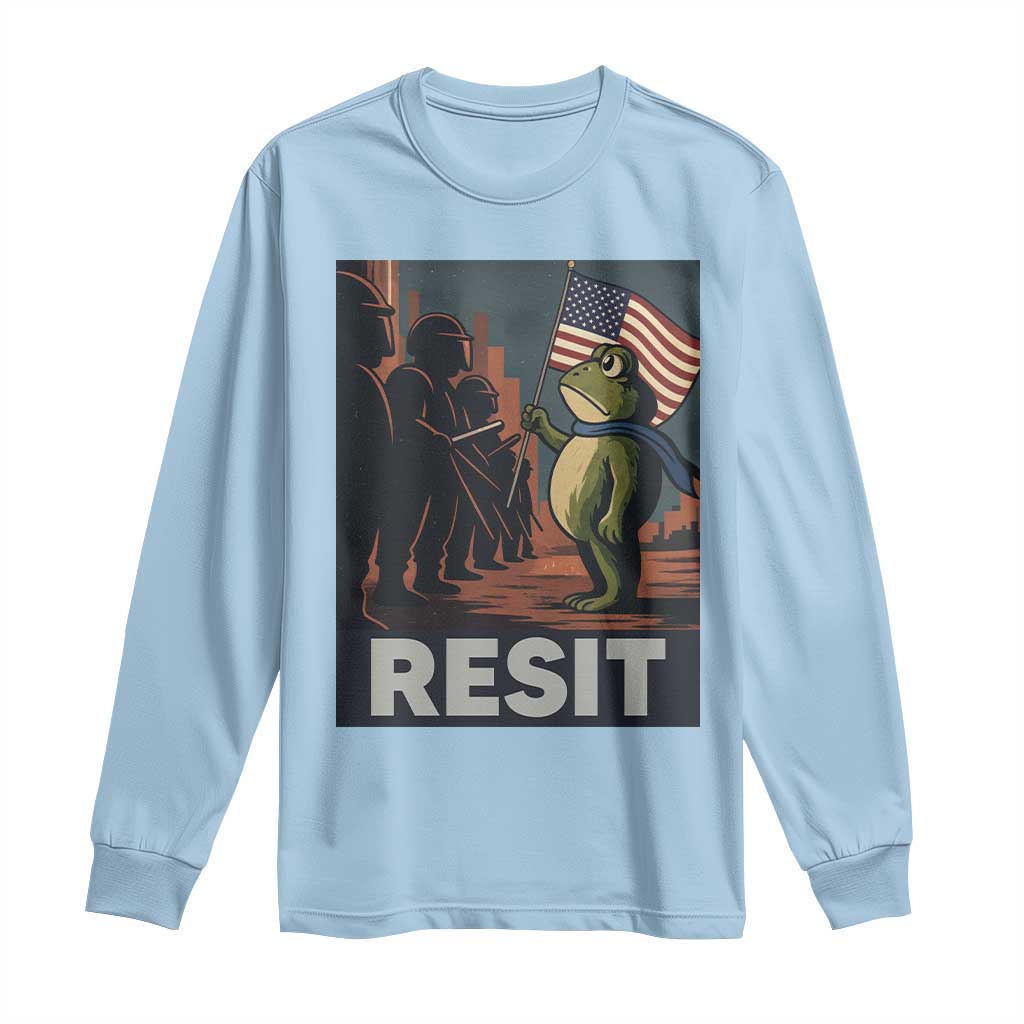 Resist Frog Long Sleeve Shirt Portland Frog Activist America Political 2025 TS14 Light Blue Print Your Wear