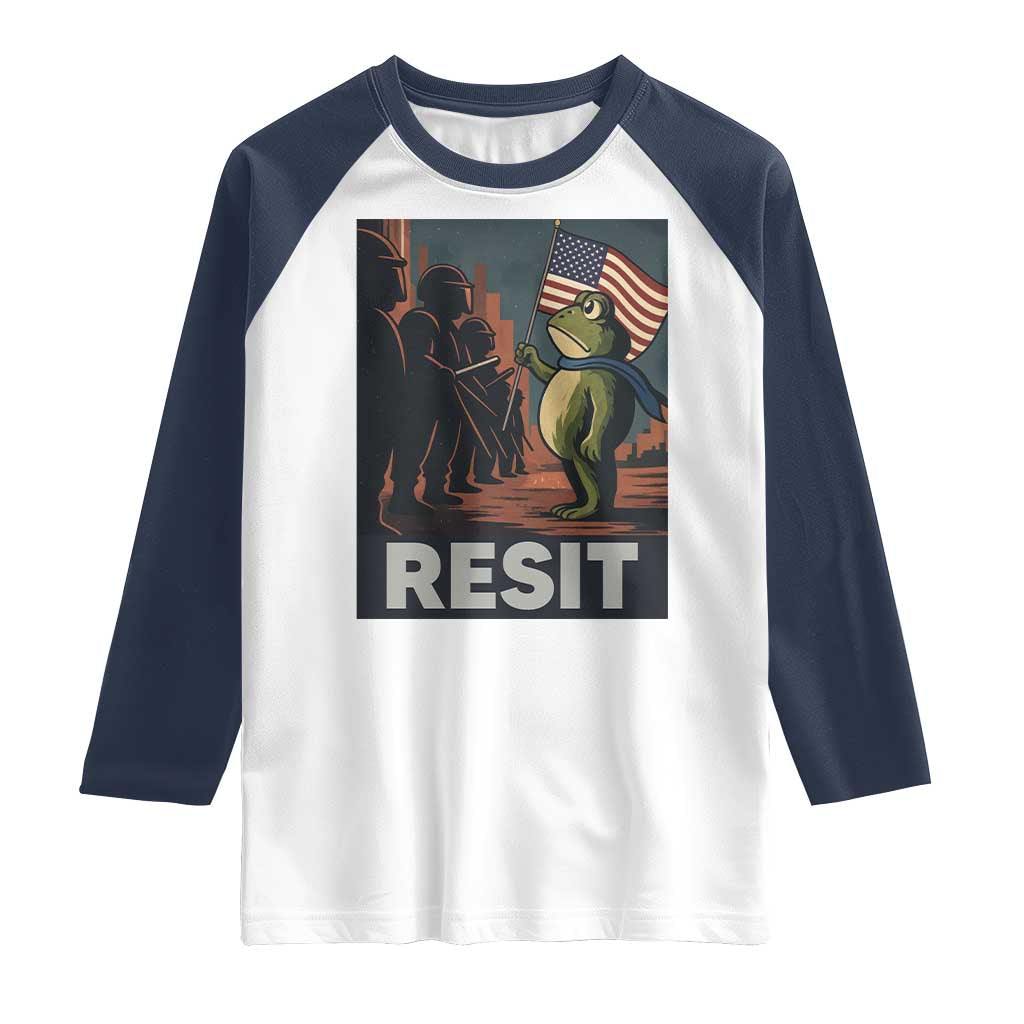 Resist Frog Raglan Shirt Portland Frog Activist America Political 2025 TS14 White Navy Print Your Wear