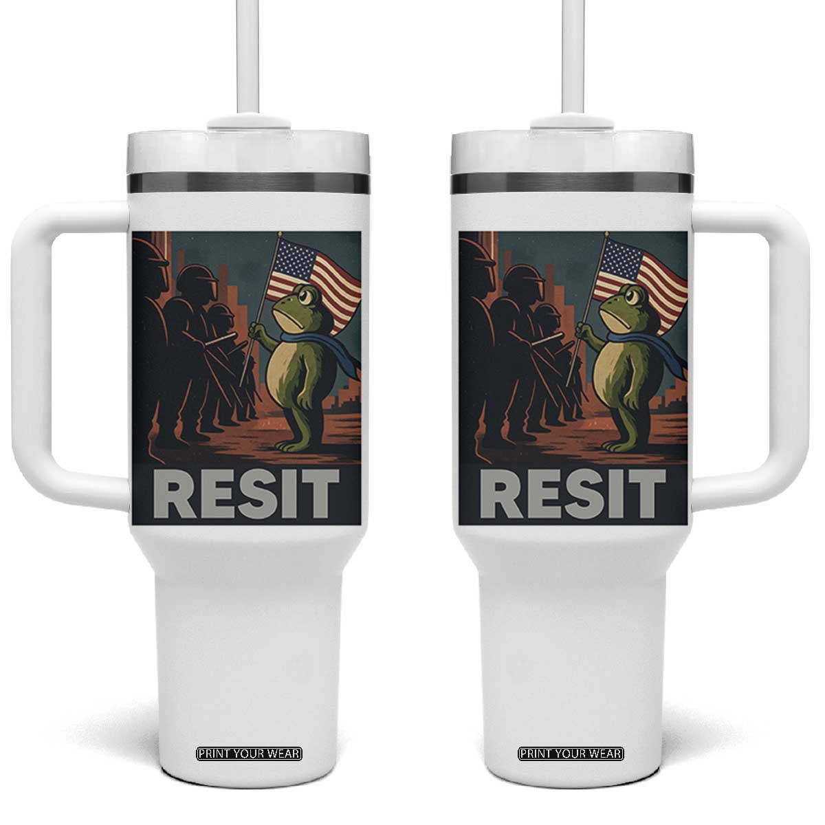 Resist Frog Tumbler With Handle Portland Frog Activist America Political 2025 TS14 One Size: 40 oz White Print Your Wear