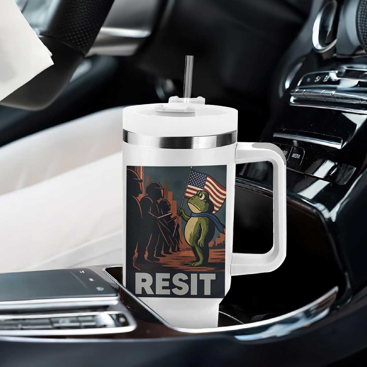 Resist Frog Tumbler With Handle Portland Frog Activist America Political 2025 TS14 Print Your Wear