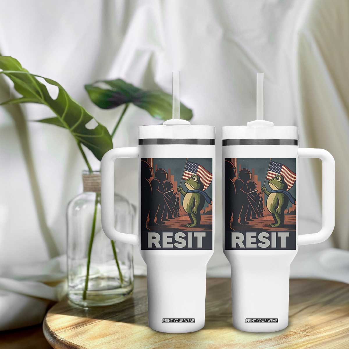 Resist Frog Tumbler With Handle Portland Frog Activist America Political 2025 TS14 Print Your Wear