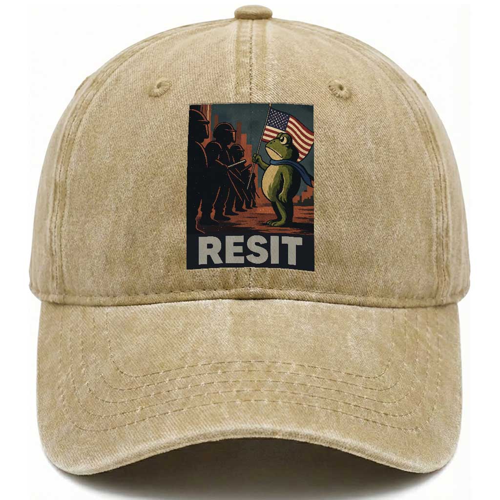 Resist Frog Washed Cotton Baseball Cap Portland Frog Activist America Political 2025 TS14 Washed Cap Universal Fit Khaki Print Your Wear