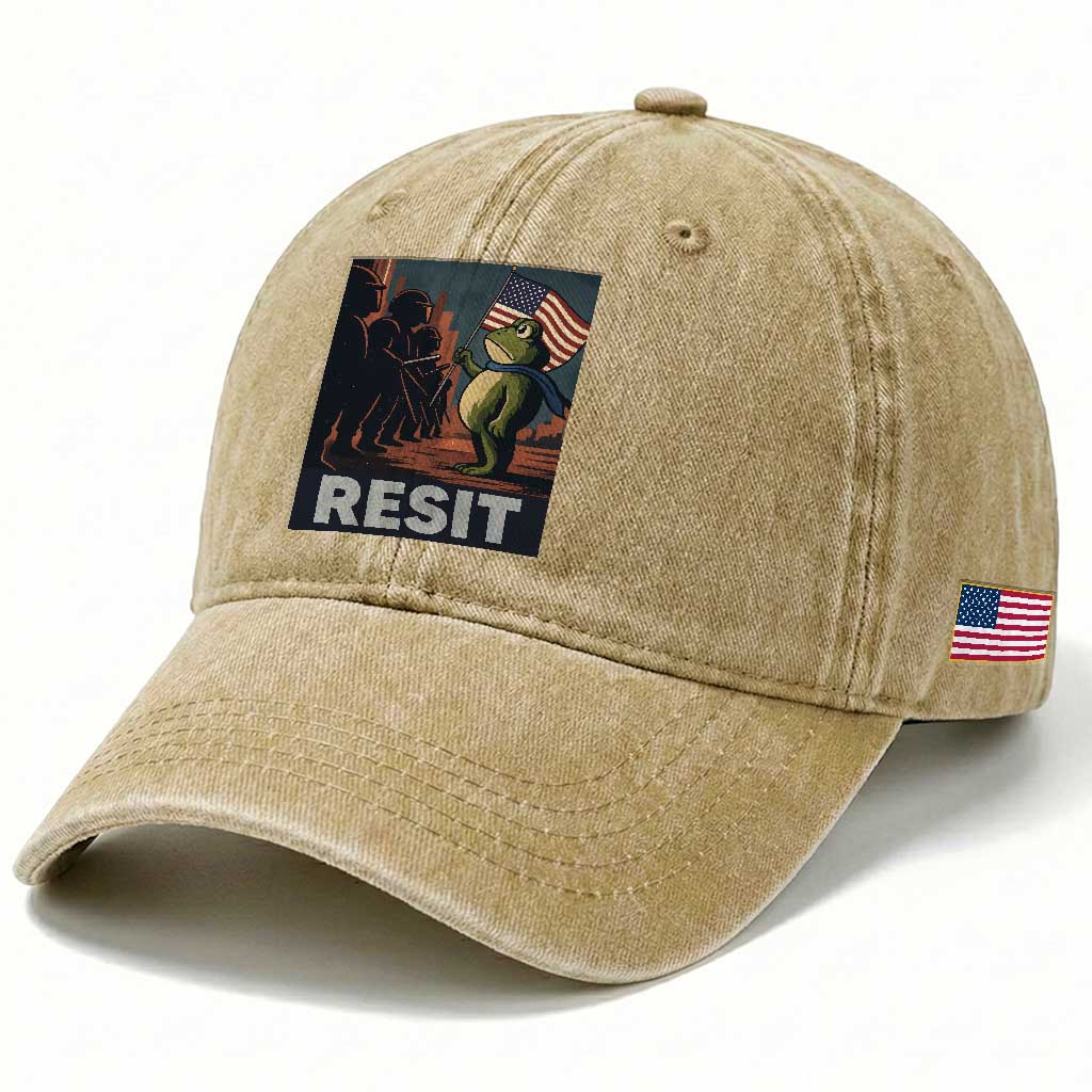 Resist Frog Washed Cotton Baseball Cap Portland Frog Activist America Political 2025 TS14 Print Your Wear