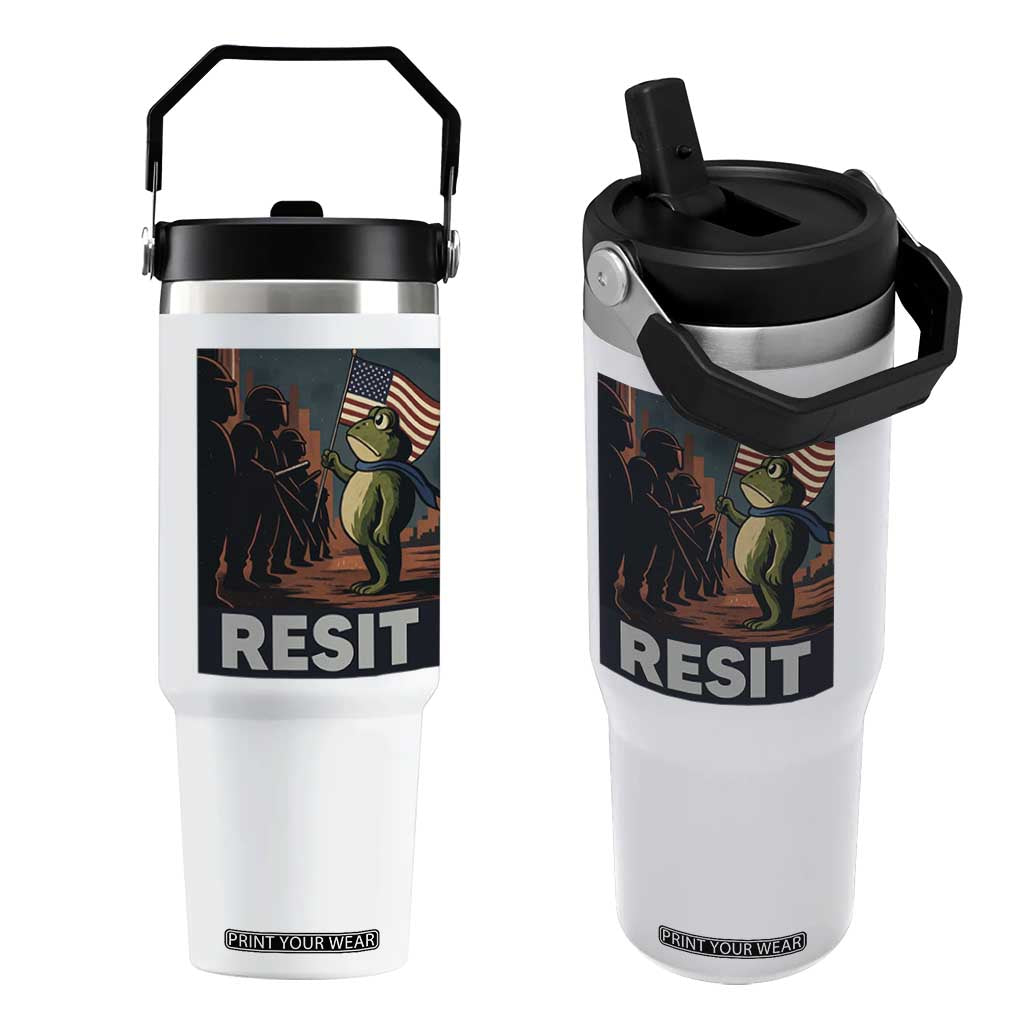 Resist Frog Flip Straw Tumbler Portland Frog Activist America Political 2025 TS14 One Size: 30 oz White Print Your Wear