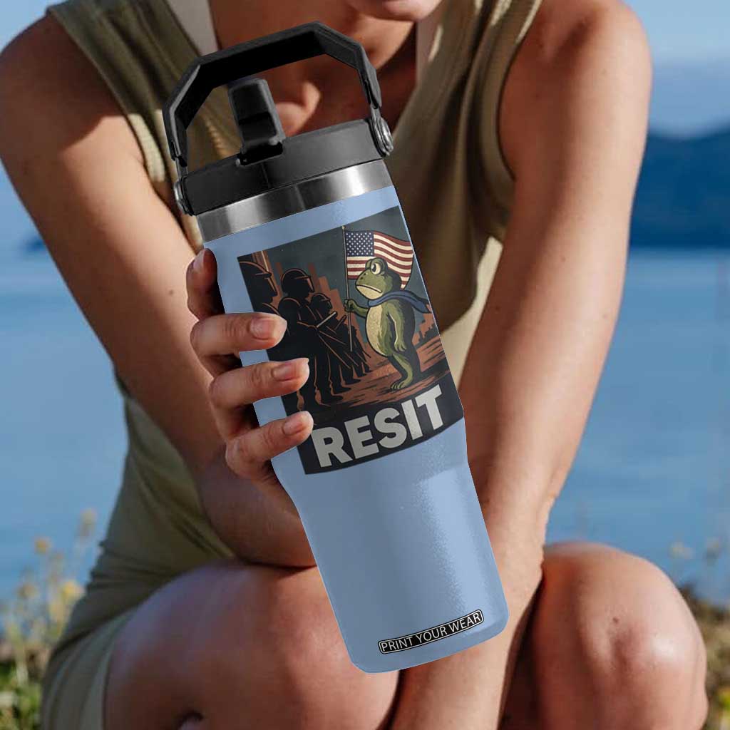 Resist Frog Flip Straw Tumbler Portland Frog Activist America Political 2025 TS14 One Size: 30 oz Light Blue Print Your Wear
